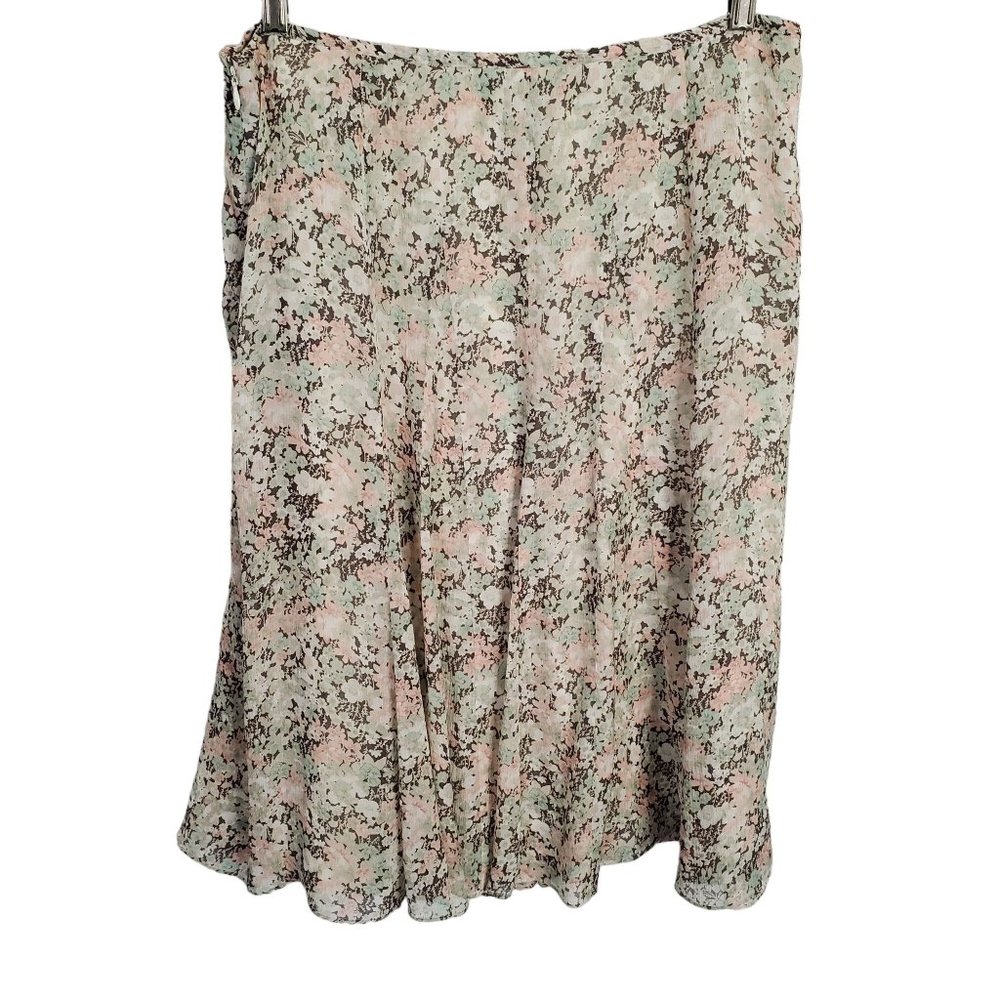 JNY Collection Size 12 Skirt Floral Crinkle 100% Silk Flowing Full Hem Midi - Picture 2 of 11